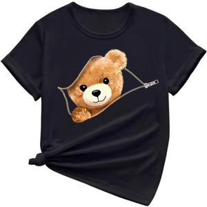 SweatyRocks Girl's Cute Bear T Shirt Crew Neck Short Sleeve Summer Tee Tops, 9Y