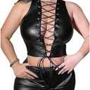 Floerns Women's Plus Size Y2k Leather Tank Top Lace Up Sleeveless Rave Outfit Crop Tops Large, Black 