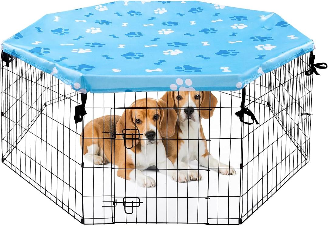KOOLTAIL Dog Playpen Cover - Universal Pet Crate Cover for Indoor & Outdoor Sun/Rain Proof Provides Shade Security Kennel Cover Fits 24 Inches Pen with 8 Panels (Playpen Not Included) Blue