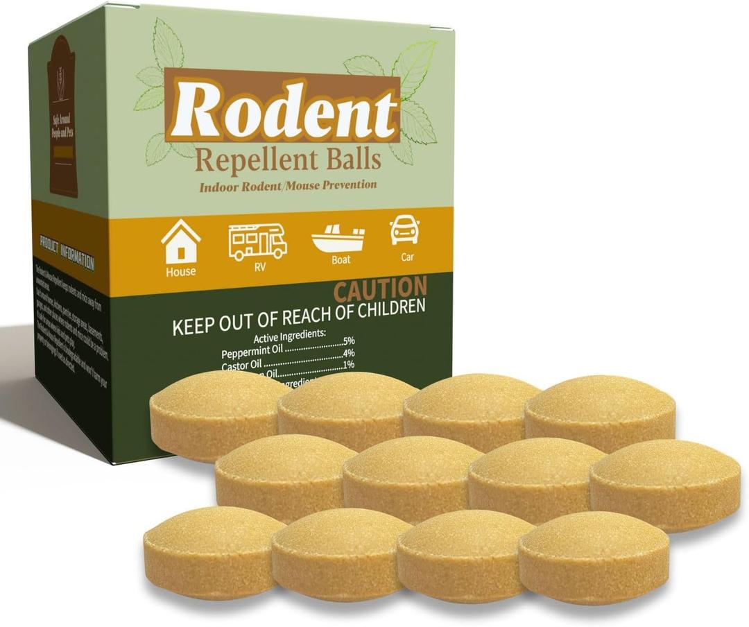 2 x Rodent Mice Repellent, Indoor Outdoor Rodent Control for Home, Cars, Sheds, Long-Lasting 30-60 Days, Pet Safe Essential Peppermint Oil Formula,Squirrel Repellent,12 PCS Covers 650 Sq. Ft