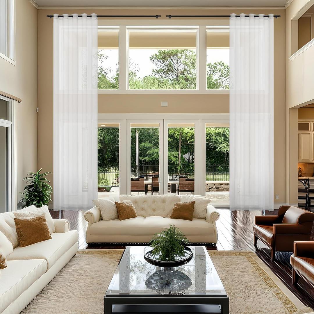 Phating Extra Long Sheer Curtains, Grommet Light Flitering High Ceiling Two Story Sheer Curtains for Living Room(White, 1 Panel, 52"X192")