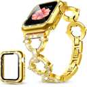 Compatible with Apple Watch Band 38mm 40mm 41mm 42mm 44mm 45mm 46mm, Women Bling Jewelry Bands with Tempered Glass Screen Protector Case, Shiny Strap for iWatch Series 11/10/9/8/7/6/5/4/3/2/1/SE