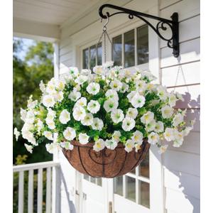 Ivydale Artificial Fake Hanging Flowers Plants Baskets for Outdoor Spring Summer Decoration, Faux Silk White Morning Glory Look Real UV Resistant for Outside Porch Patio Balcony Yard Front Door Garden