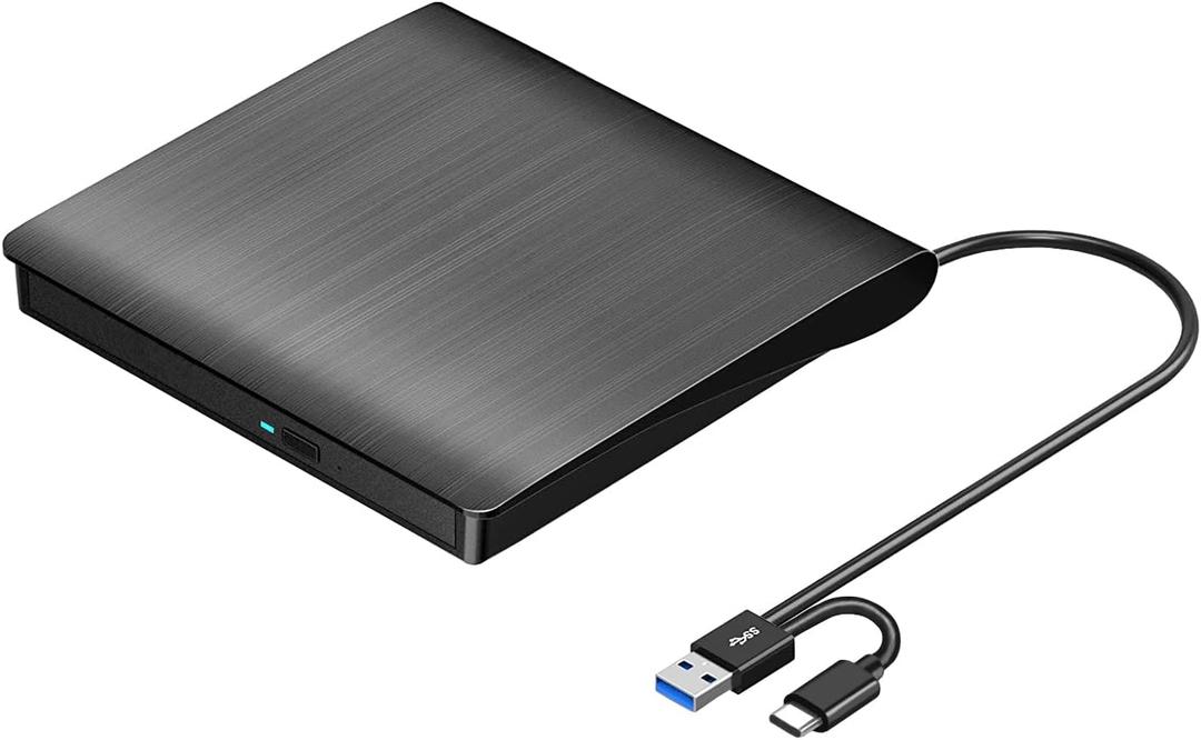 ROOFULL External CD DVD +/-RW Drive USB 3.0 & USB-C Portable CD/DVD ROM Player Burner Reader Writer Rewriter Optical Disc Drive for Laptop Desktop PC, Windows 11/10/8/7, Apple Mac, Linux OS