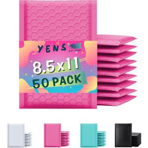Yens Poly Bubble Mailers Waterproof Self Seal Adhesive Shipping Bags, Cushioning Padded Envelopes for Shipping, Mailing (Hot Pink, 8.5x12-50 PC)