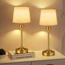 NIORSUN Portables Cordless Table Lamp Set of 2,Flaxen Fabric Shade Battery Operated Lamp, Bedside Table Lamp with Warm White,3 Way Dimmable Touch Desk Lamp for Bedroom Living Room Restaurant (Gold)