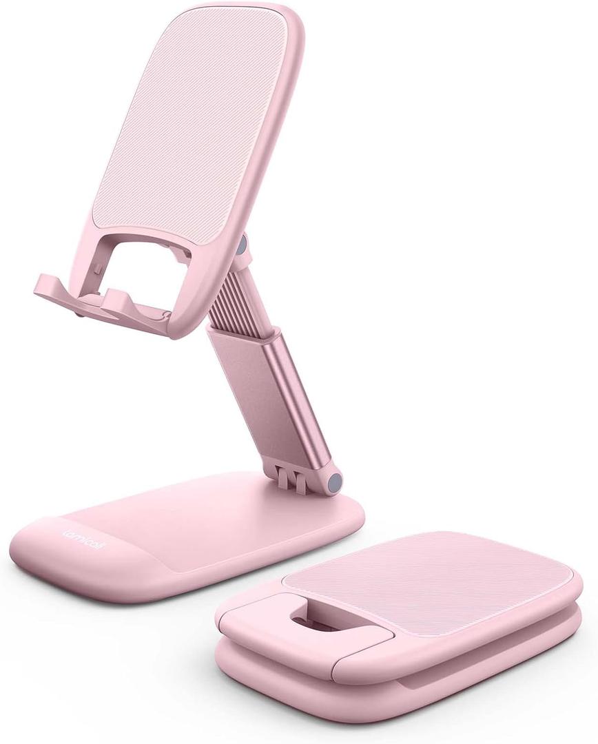 Lamicall Pink Phone Holder, Desk Accessories - Rose Gold Pink Office Cell Phone Stand, Desktop, Office Desks Accessories, Desk Decor for Women, for iPhone, 4-8'' Phone