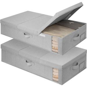 StorageWorks 2-Pack Jumbo Under Bed Storage Bins with Lids, Underbed Storage Containers with Handles and Label Holder, Closet Organizer for Clothes, Blankets, Sweater (Grey)