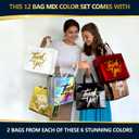 Nush Nush Large Thank You Gift Bags Set of 12 Premium Finish Reusable Thank You Bags in 6 Vibrant Colors - Perfect Goodie Bag for Thanksgiving, Christmas, Birthday, Party Favor 13x5x11 Size