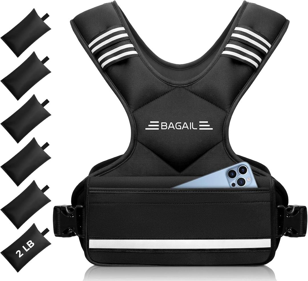BAGAIL Adjustable Weighted Vest for Women 20-32lb, Comfortable U-Neck Rucking Vest with 6 Removable Weights, Storage Pocket and Reflective Strips for Walking, Jogging, Weight Loss & Home Workouts