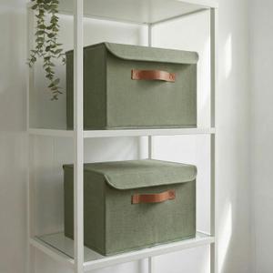 ZICOTO Decorative Linen Storage Boxes with Lids - Large Set of 2 Organizer Bins for Your Home Decor - The Perfect Container to Safely Store Photos, Documents and Memory Box Keepsakes in Style