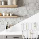 KASARO Peel and Stick Backsplash Long Hexagon Wall Tile, 10-Pieces PVC Self Adhesive Mosaic Tiles, Marble White with Vintage Gold Stripes Decorative for Kitchen, Bathroom and Fireplace