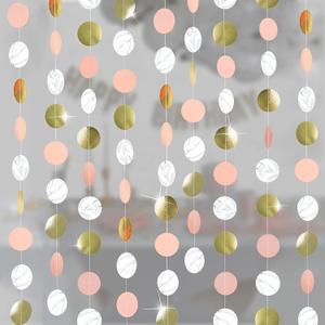 Cheerland Clearance Pink Gold Party Decorations Dot Garlands Circle Banner Streamer Backdrop Hanging Decor for Birthday Wedding Engagement Bridal Baby Shower Sweet 16 Mothers Day Party Supplies
