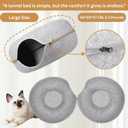 Light Gray Large Size Cat Tunnel Bed, Scratch-Resistant with Soft Detachable Felt Interior, Hand Washable 3-in-1 Self-Warming Cat Bed for Multiple Indoor Cats up to 30 lbs.