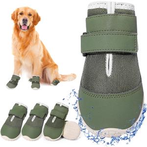 DcOaGt Dog Shoes for Large Dogs, Mesh Breathable Dog Boots & Paw Protectors for Hot Pavement Summer Winter Snow, 360 Anti-Slip Dog Booties for Hiking/Walking,Military Green 4PCS(Size 8) (Size 8:Width 2.77-2.96 inch(Pack of 4))