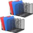 TOPCJ 5 Sections Desk File Holder/Rack/Sorter,Mesh File Organizer,File Folder Organizer,Metal Upright Desktop Organization for Documents,Magazine,Kitchenware,Antiskid,Antirust,Sturdy,2 Packs