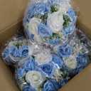 CYLS 7in Artificial Flowers Wedding Bouquets for Bridesmaid Set of 4,Light Blue Bridesmaid Bouquet with Pearls for Wedding Ceremony Festivals Anniversary Bridal Rehearsal Dinner Party Table Decor