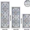 Boho Kitchen Rug Set, 3pcs Non Slip Bohemian Kitchen Rug, Washable Kitchen Floor Mat, Indoor and Outdoor Entryway Floor Mat, Foot Mat, Living Room Area Rug, Home Decoration (Blue & Beige)