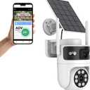 6MP Dual Lens Solar Security Cameras Wireless Outdoor, AOV 24/7 Recording Cameras for Home Security with 360 View, APP Alarm, Auto Tracking, Night Vision, Dual-Band WiFi, IP65, 8W Solar Panel