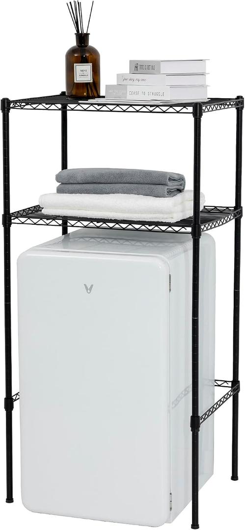 Zvyteay Mini Fridge Shelf Adjustable Height Storage Shelf Metal Storage Rack Mini Fridge and Microwave Stand for Dorm, Kitchen, Office, Black, 2-tier