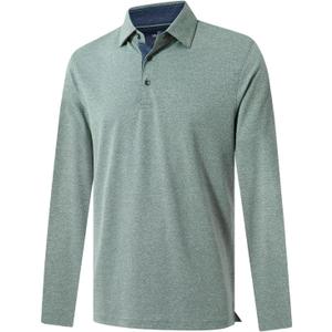 VEBOON Men's Polo Shirts Long and Short Sleeve Cotton Blend Heather Moisture Wicking Casual Collared Shirts (Medium)