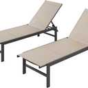 Outdoor Lounge Chairs Set of 2 for Pool, Aluminum Chaise Lounge Chairs with 5-Position Recliner, Patio Lounge Chair for Backyard, Poolside, Deck, Lawn, Khaki (2 Pack)