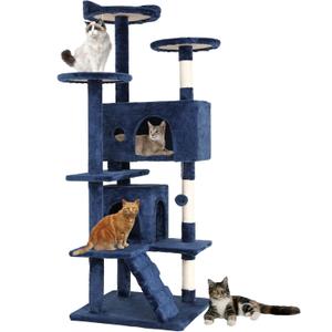 BestPet 54in Cat Tree Tower for Indoor Cats,Multi-Level, Furniture Activity Center with Scratching Posts Stand House Cat Condo with Funny Toys for Kittens Pet Play House,Navy Blue