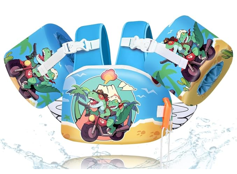 Toddler Floaties, Kids Swim Vest for 22-66 Lbs, Arm Floaties with Adjustable Straps Swim Floats & Arm Band Suitable for Water Sports Pool Swimming Safety for Infant 2,3,4,5,6,7 Years (Shark-Blue)