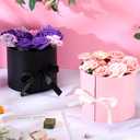 Fuutreo 2 Pcs Round Flower Boxes for Arrangements Gift Boxes with Lid 7.8 x 7.8 x 6.8 Inch Double Layers Rotating Rose Vase Bouquet Wedding Birthday Decorations, Black and Pink