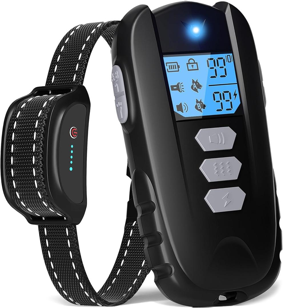 Dog Shock Collar with Remote Control – Shock Collar for Dogs 10–120 lbs, 2000FT Long Range IPX7 Waterproof Rechargeable Dog Training Collar with 4 Safe Modes Beep Vibration Shock & Flashlight Gray