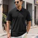 TACVASEN Men's Polo Shirts Short Sleeve with Pocket Cotton Pique T-Shirts 3 Buttons Casual Polo Moisture Wicking Golf Shirts (Black, S)