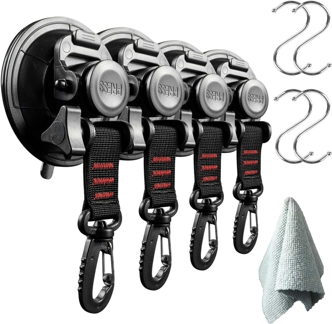 4 pcs Heavy Duty Suction Cup Hooks for Glass Window Suction Hooks Strong Vacuum Suction Cups with Hooks Suction Cup Anchor for Tie Down Car Awning Boat Camping Trap Car Camping Accessories