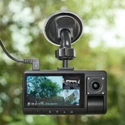 ONN Dual Dash Cam with Ultra-Wide Angle Lens, 3'' LCD Screen, Front 1080P Wide Angle Camera with 16GB SD Card, Supports 128GB max, Built in G-Sensor, Black