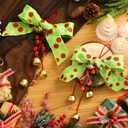 2 Pcs Red Green Christmas Jingle Bell with Velvet Ribbon Bows and Pine Cone Hanging Ornament Christmas Door Knob Hangers Tree Topper Wall Wreath Decoration for Cabinet Door Handle Knob Party Decor (Berry)