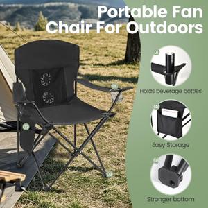 Camping Chair with Fan, Lightweight Camp Chair 300LBS Portable Foldable Chair for Adults & Teens, Compact with Carry Bag for Camping, Beach, Picnics, Outdoor, 1 Pack, Black