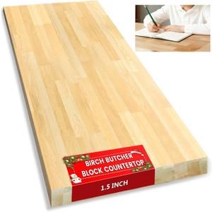 Butcher Block Countertop, Birch Unfinished Birch Workdesktop 36x25x1.5 in