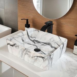 Lonuebu Bathroom 19"X15" Vessel Sink,Ceramic Vessel Sink with Faucet and Drain Combo Rectangular Small Sink Marble Vanity Sinks for Bathrooms Above Counter