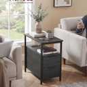VASAGLE Side End Table with Charging Station, Slim Nightstand with Storage, 23.6"D x 11.8"W