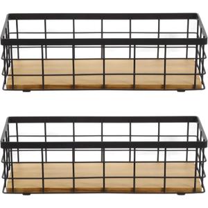 2 Pack Small Wire Baskets, Narrow Rustic Storage Bin for Bathroom Counter, Farmhouse RectangleOrganizer Tray for Kitchen Countertop, Pantry, RV, Office Decorative (Brown)