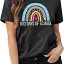 Teacher Shirt Women Rainbow Pencil Teach Graphic Tees Back to School T-Shirt Cute Short Sleeve 100 Days Teacher Gift Tops (Gray, S)