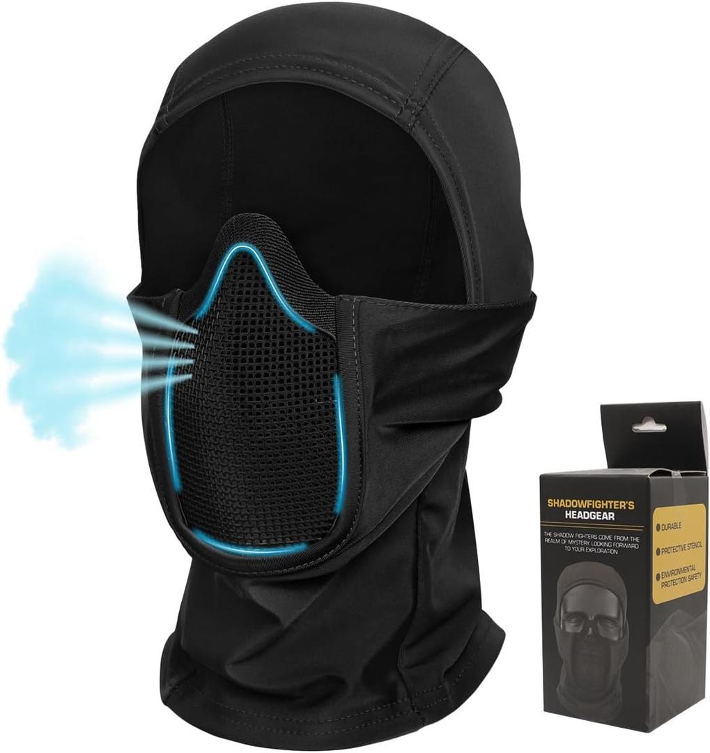 Qavctw Tactical Balaclava Mask Full Face Airsoft Mask with Mesh Mouth Guard Lightweight Breathable for Airsoft Motorcycle Snowboarding Outdoor Sports (Black-Style1)