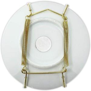 BANBERRY DESIGNS Brass Vinyl Coated Plate Hanger 3.5 to 5 Inch Plate Hanger Set of 3 Hangers - Includes Hanging Hook and Nail