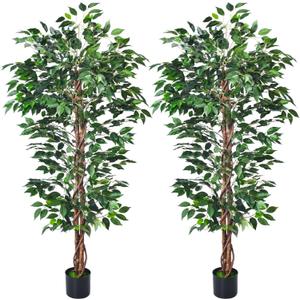 HAIHONG Artificial Ficus Tree 5FT Faux Silk Plants with Sturdy Plastic Nursery Pot,Fake Ficus Trees for Home Office Farmhouse Indoor Outdoor Decor Perfect Housewarming Gift (5FT-2Packs)