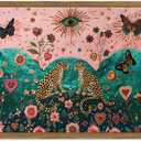 Vintage Leopard Wall Art Mystical Cheetah Wall Decor Painting, Whimsical Animal Butterfly and Floral Poster Canvas Prints Picture for Living Room Bedroom 16x24 inch Wood Framed