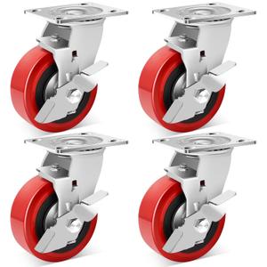 Nefish 5 Inch Industrial Grade Casters Wheels, Heavy Duty Polyurethane Casters Set of 4 with Dual Ball Bearing, Solid Polyurethane Wheel 3500 Lb, Plate Swivel Casters for, Industrial, Equipment