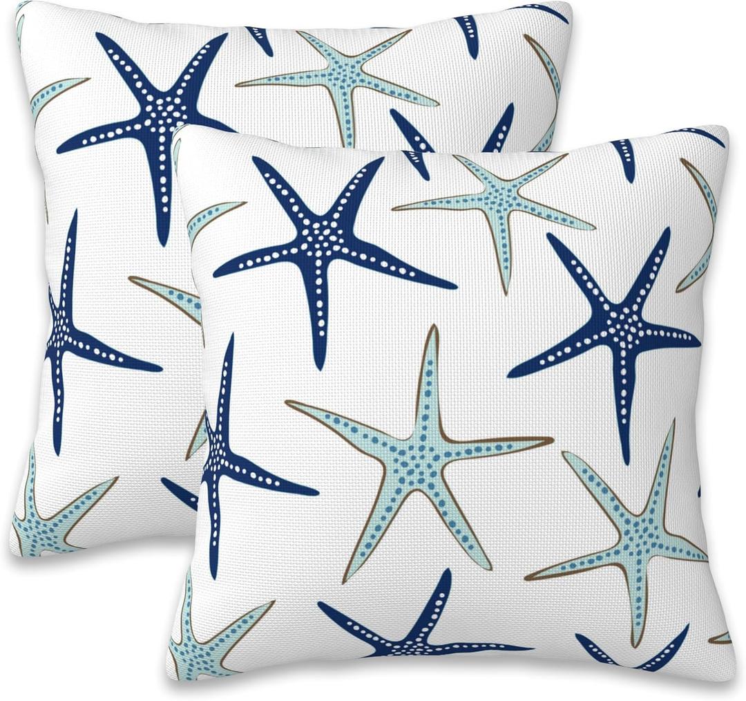 Throw Pillow Covers Nautical Starfish Pillow Covers 18x18 Inch Set of 2 Navy Blue and Turquoise Sea Stars Throw Pillows Decorative Pillow Cases Cushion Covers for Bedroom Livingroom