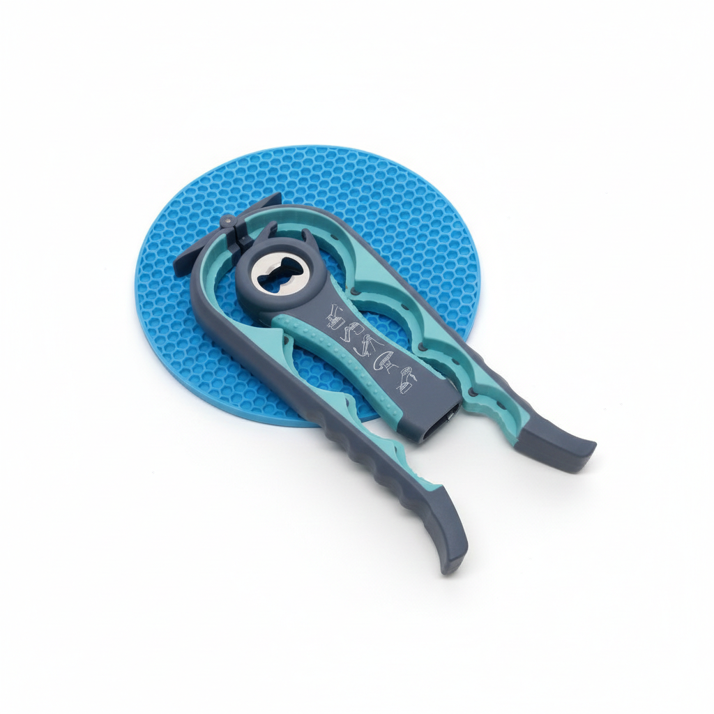 Jar Opener for Weak Hands, Seniors with Arthritis, 5 in 1 Multi Function Bottle Opener Lid Opener For Arthritic Hands with Non Slip Rubber Jar opener Gripper Pad(blue) (3-piece set)