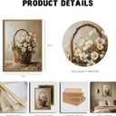 RERNIE Flowers in Basket Wall Art Countryside Cottage Wildflower White Floral Cottagecore Green Plant Paintings Decor Flower Still Life Neutral 16x24 Inch With frame