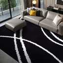 YIHOUSE Black Modern Area Rugs 8x10,Large Black and White Washable Rug for Living Room,Minimalist Striped Area Rug, Thin Abstract Geometric Rug 8x10 for Bedroom,Kitchen,Office
