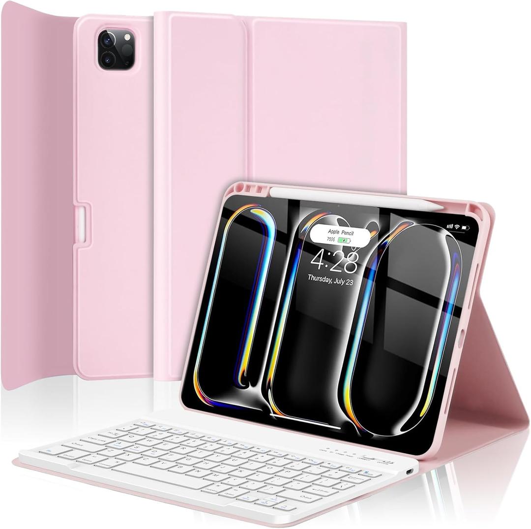 TQQ for iPad Pro 11-inch Case with Keyboard (M5 2025 / M4 2024), iPad Pro 11" (5th Generation) Keyboard Case - Magnetic Wireless Detachable Keyboard Cover with Pencil Holder (Pink)